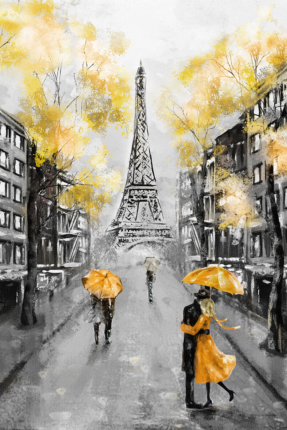 Žlté dáždniky v Paríži — celý dizajn