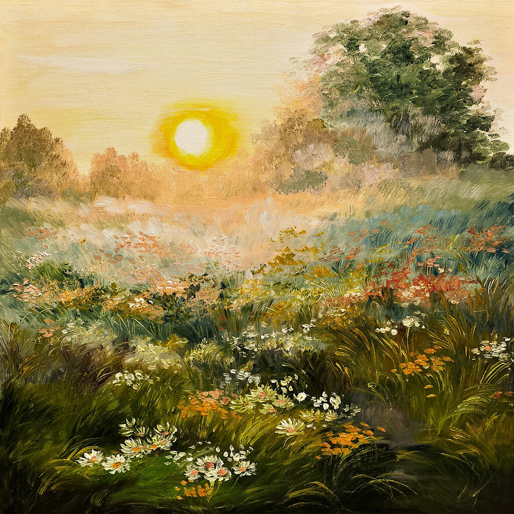 Večerné svetlo nad lúkou — celý dizajn