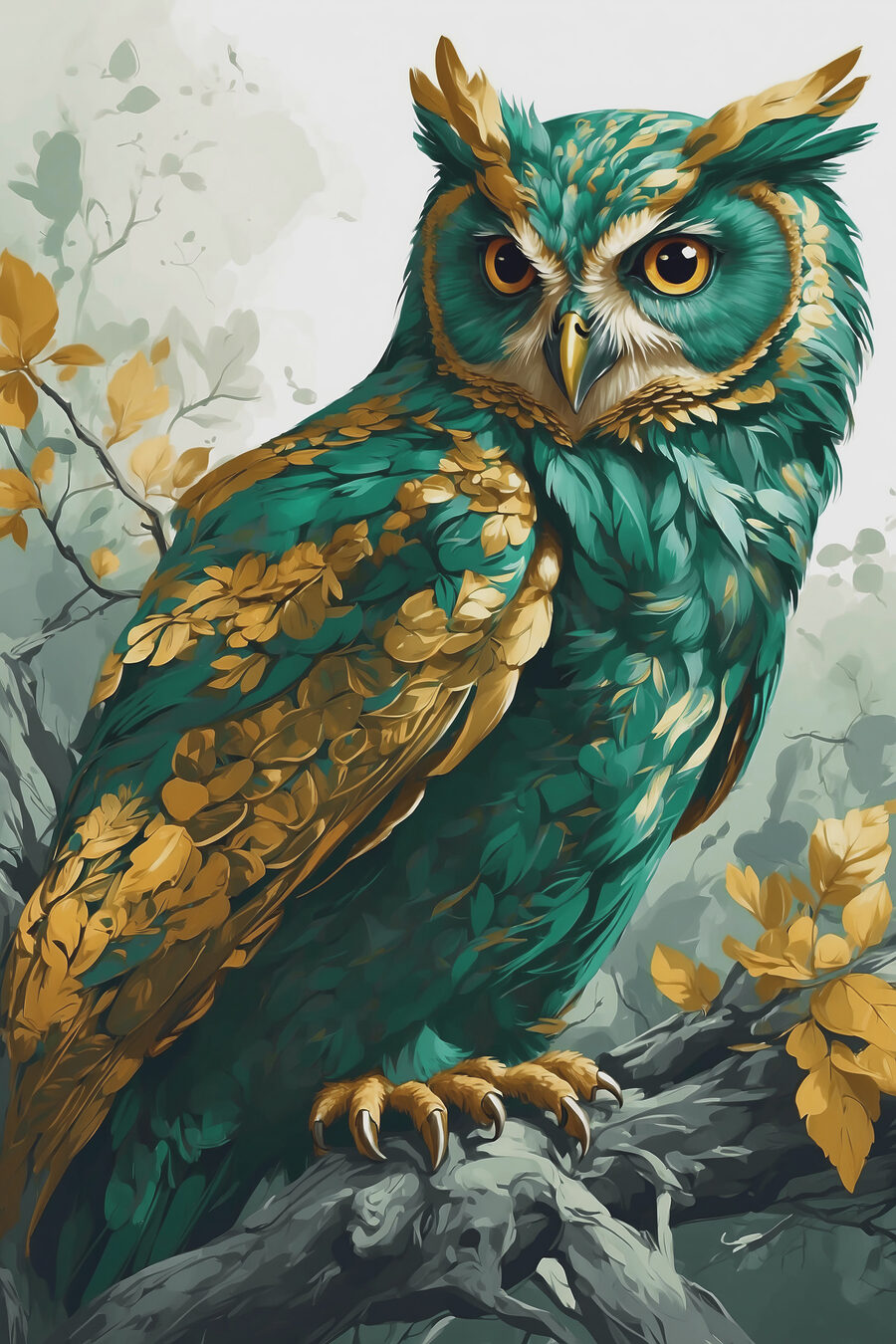 Sova so zelenými perami — celý dizajn