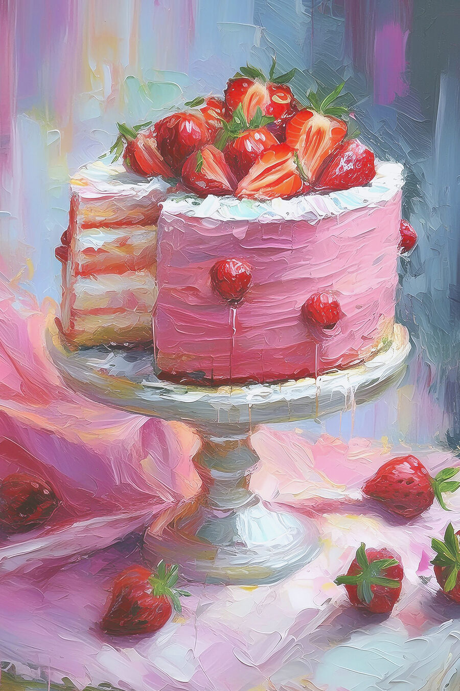 Jahodová torta na podstavci — celý dizajn