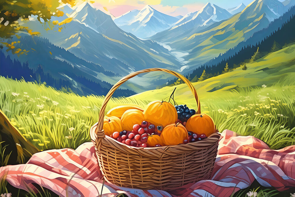Piknik nad horským údolím — celý dizajn