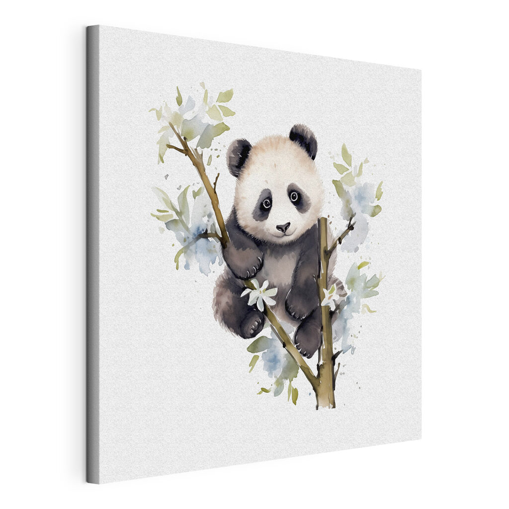 Panda medzi bielym kvetom: napnuté plátno a obtočený okraj