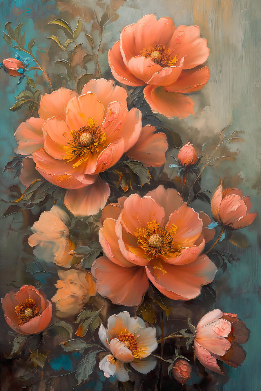 Korálové kvety na konári — celý dizajn