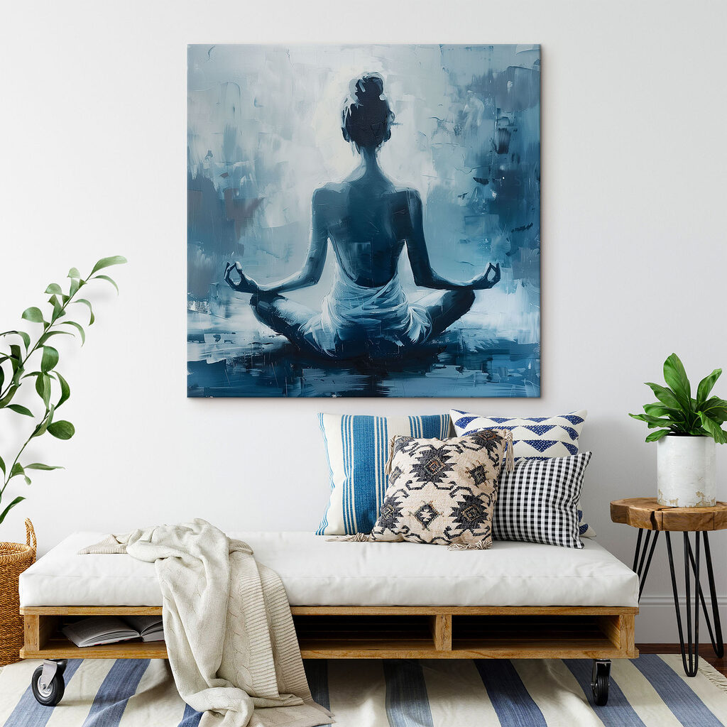 Meditácia v modrom tichu v interiéri