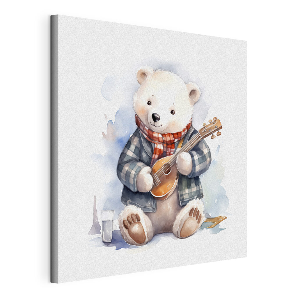 Medvedík s ukulele: napnuté plátno a obtočený okraj