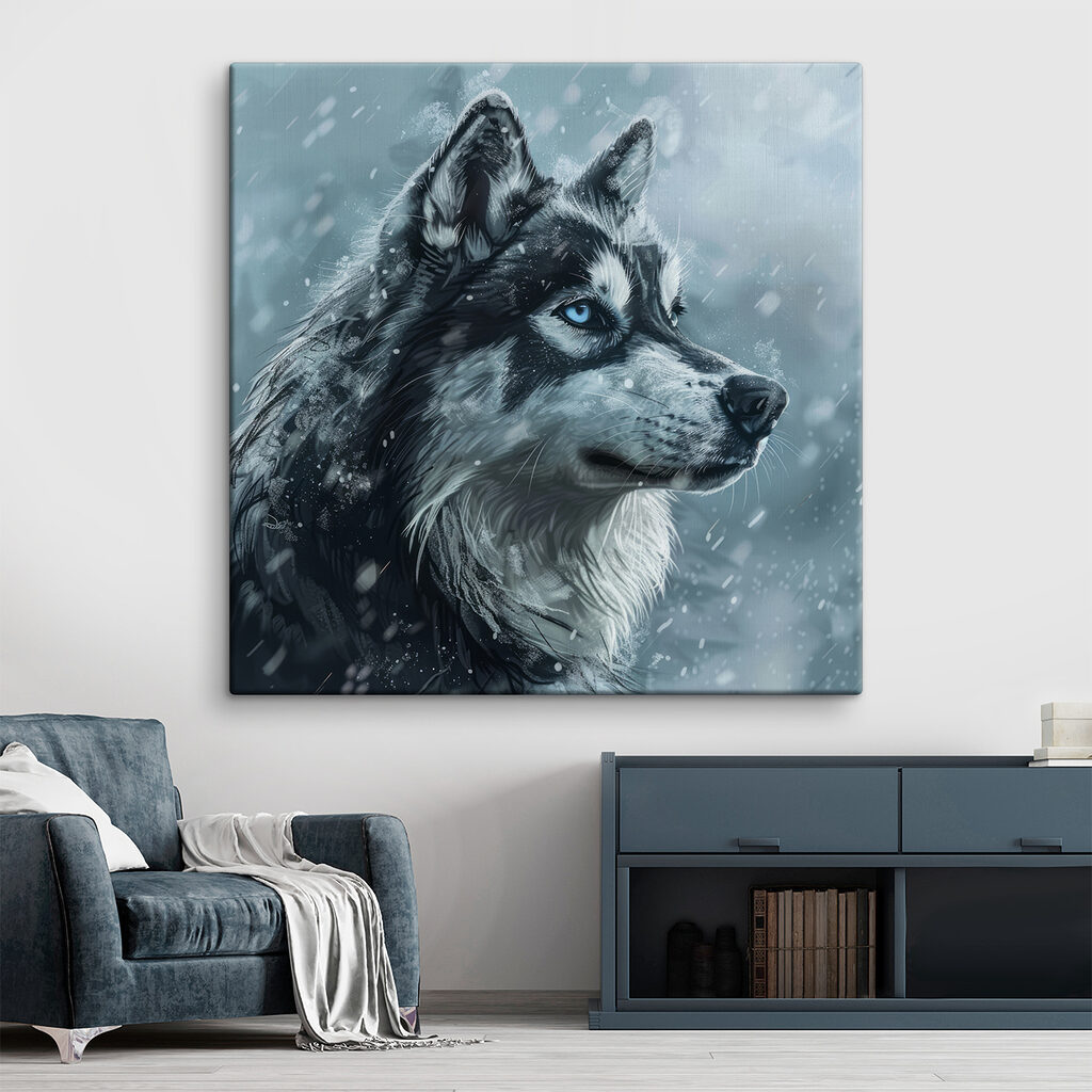 Husky v snehu — interiér 1