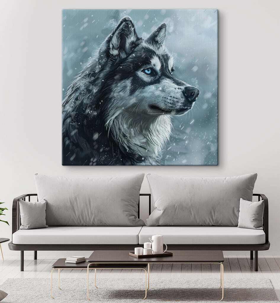 Husky v snehu — interiér 2