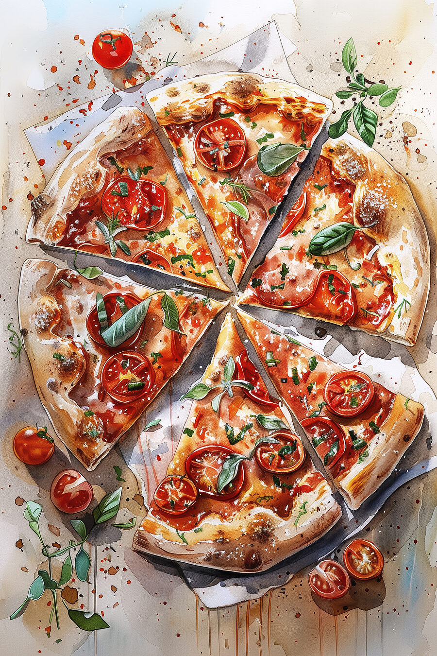 Pizza medzi paradajkami — celý dizajn