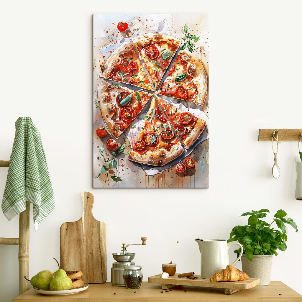 Pizza medzi paradajkami v interiéri