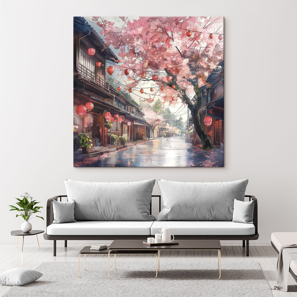 Kvety nad červenými lampášmi — interiér 3