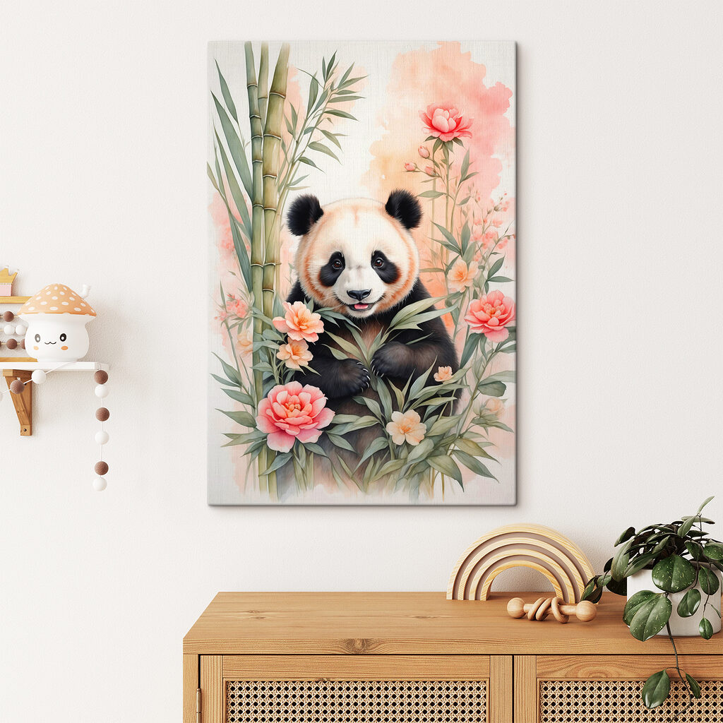 Panda medzi ružovými kvetmi — interiér 3