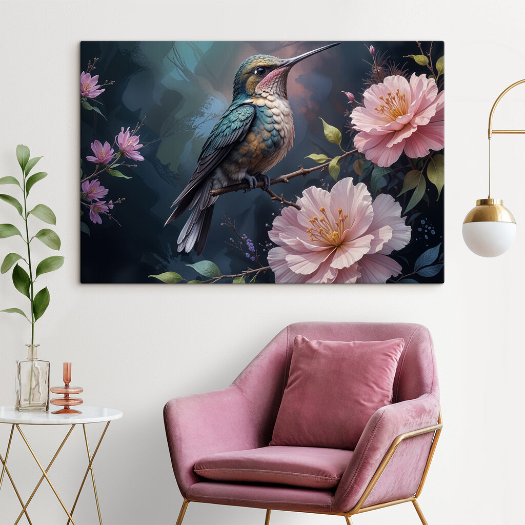 Kolibrík medzi pivonkami — interiér 1