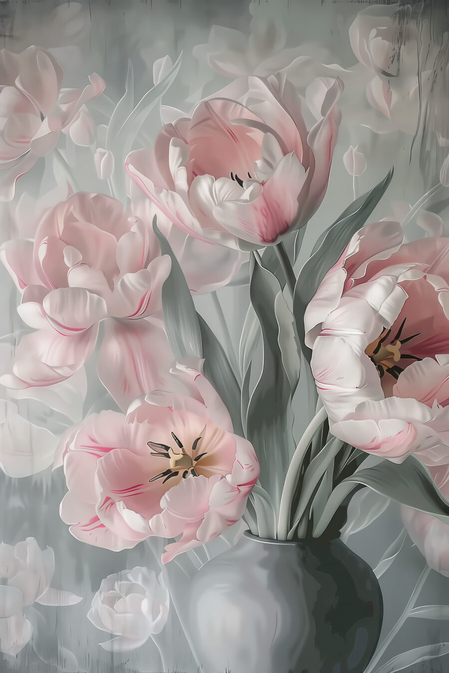 Ružové tulipány vo váze — celý dizajn