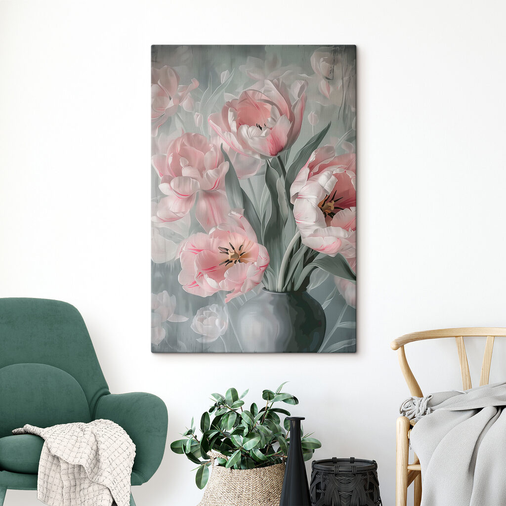 Ružové tulipány vo váze — interiér 2