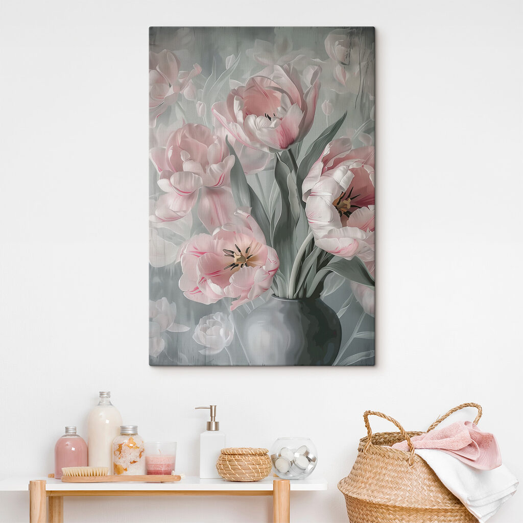 Ružové tulipány vo váze — interiér 1