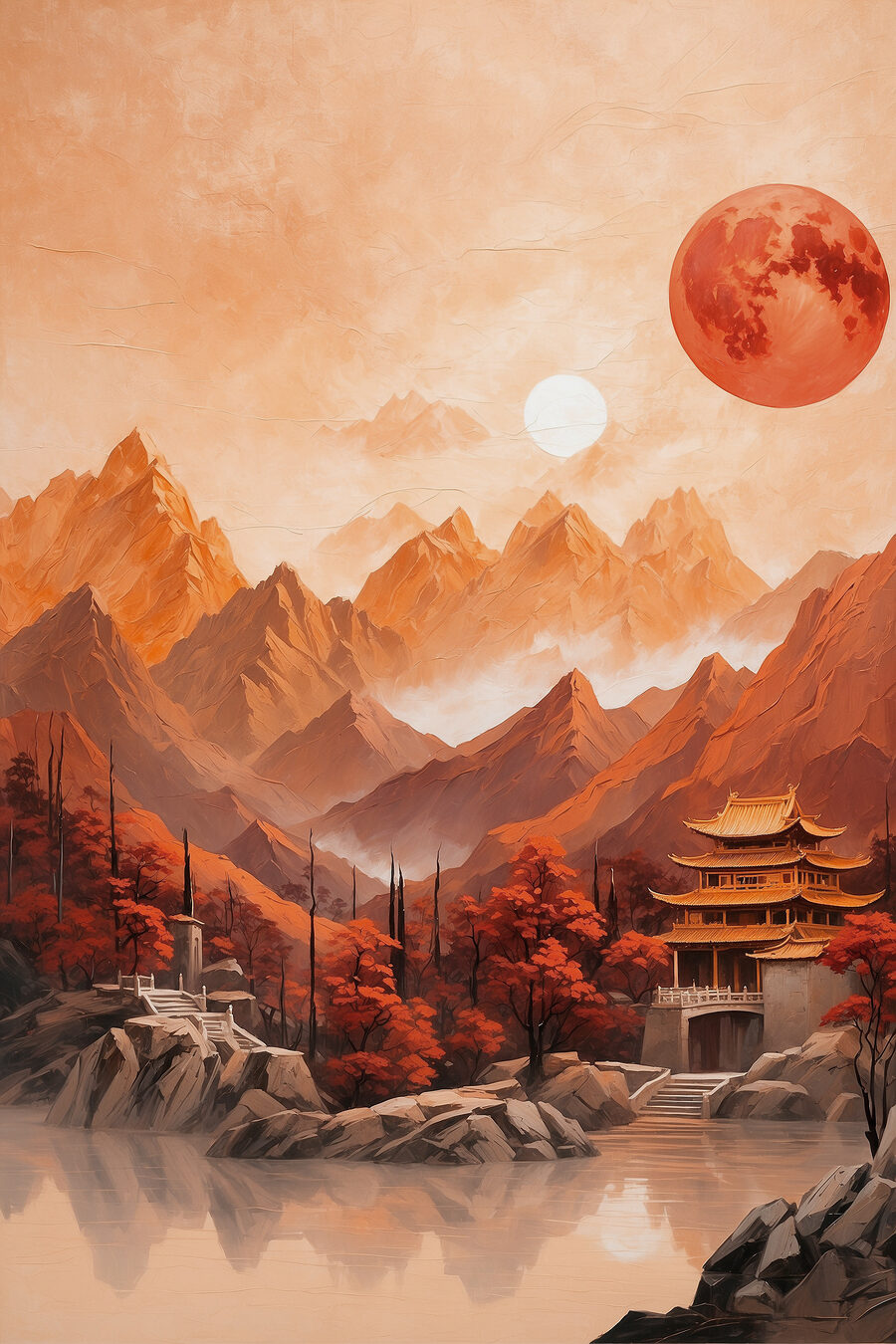 Pagoda pod červeným mesiacom — celý dizajn