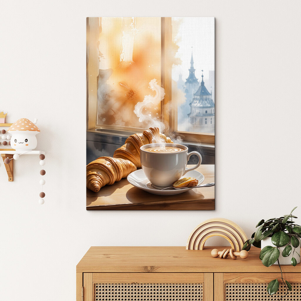 Croissant a ranná káva v interiéri