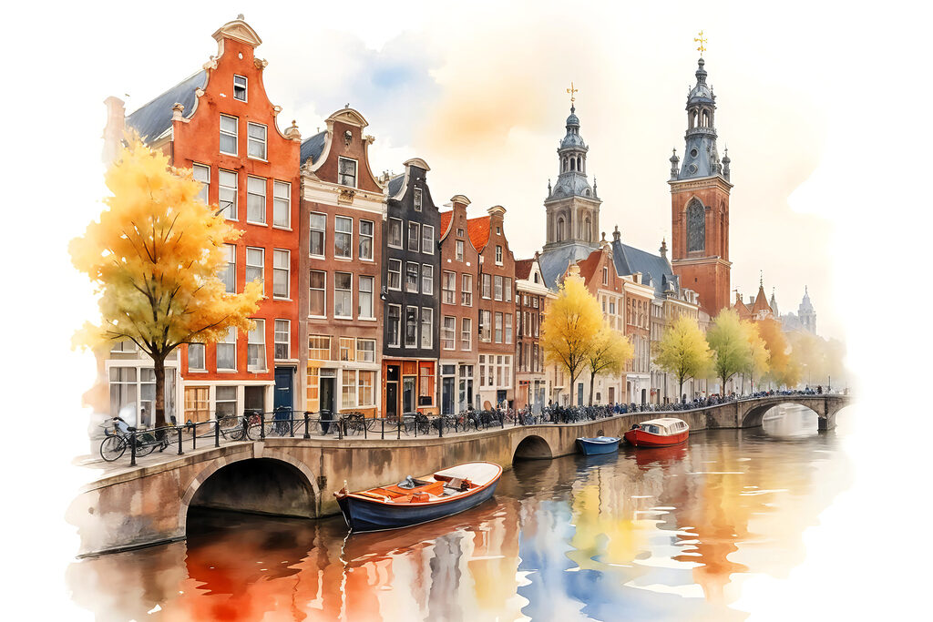 Amsterdam v zlatom akvarele — celý dizajn