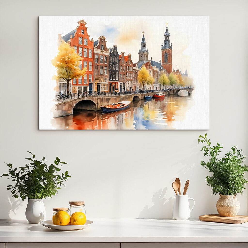 Amsterdam v zlatom akvarele v interiéri