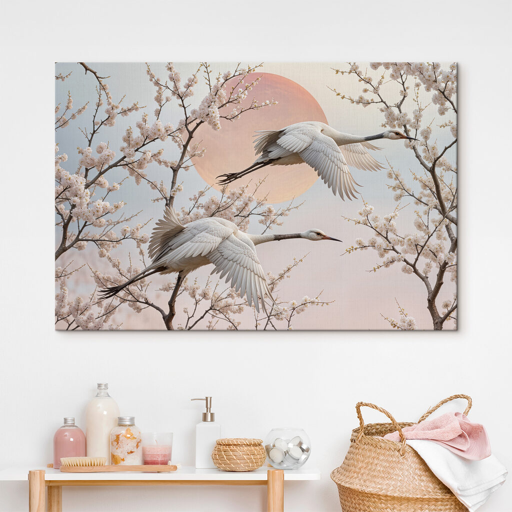 Žeriavy medzi kvitnúcimi konármi — interiér 2