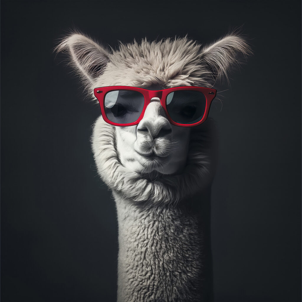 Lama s červenými okuliarmi — celý dizajn