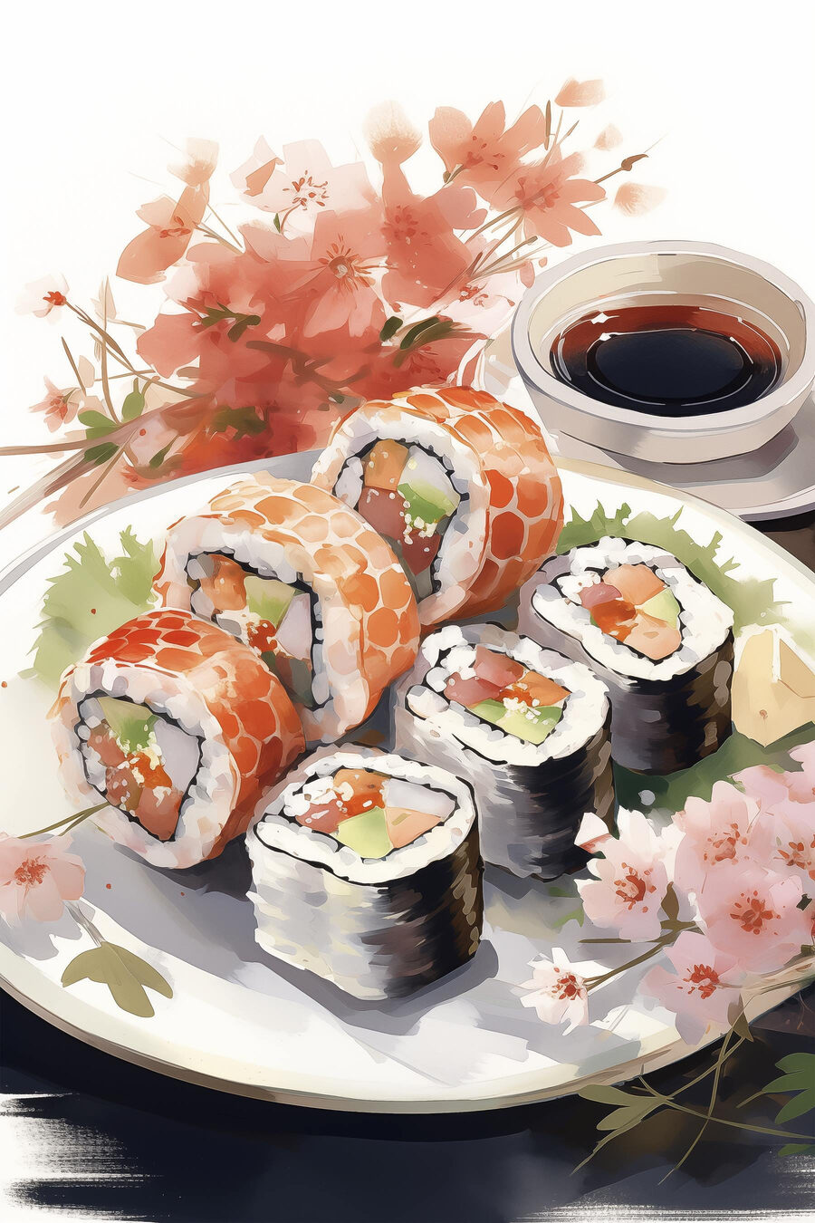 Sushi pri jesennej vetvičke — celý dizajn