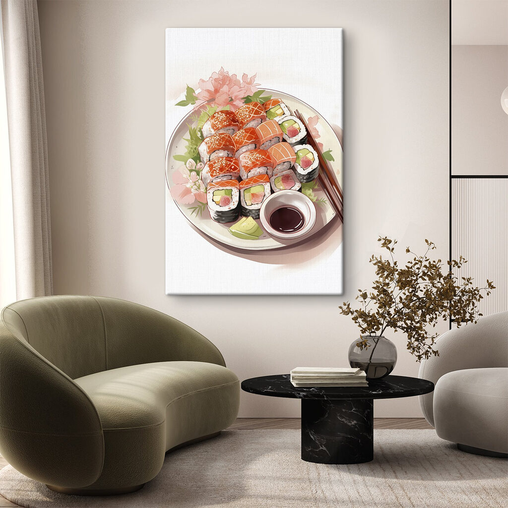 Sushi s ružovým kvetom — interiér 1