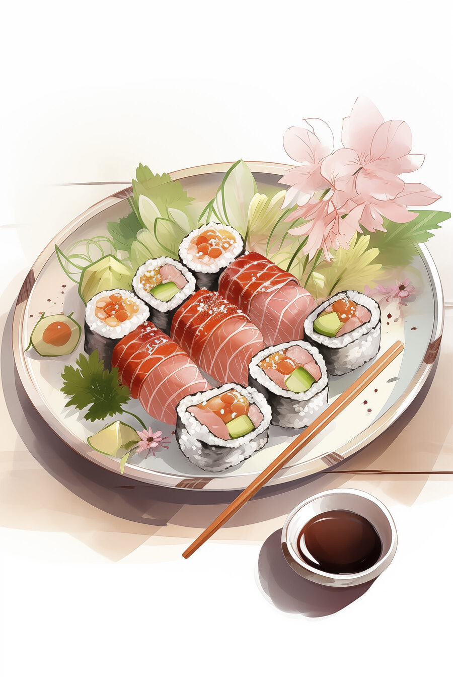 Sushi pod kvitnúcou vetvou — celý dizajn