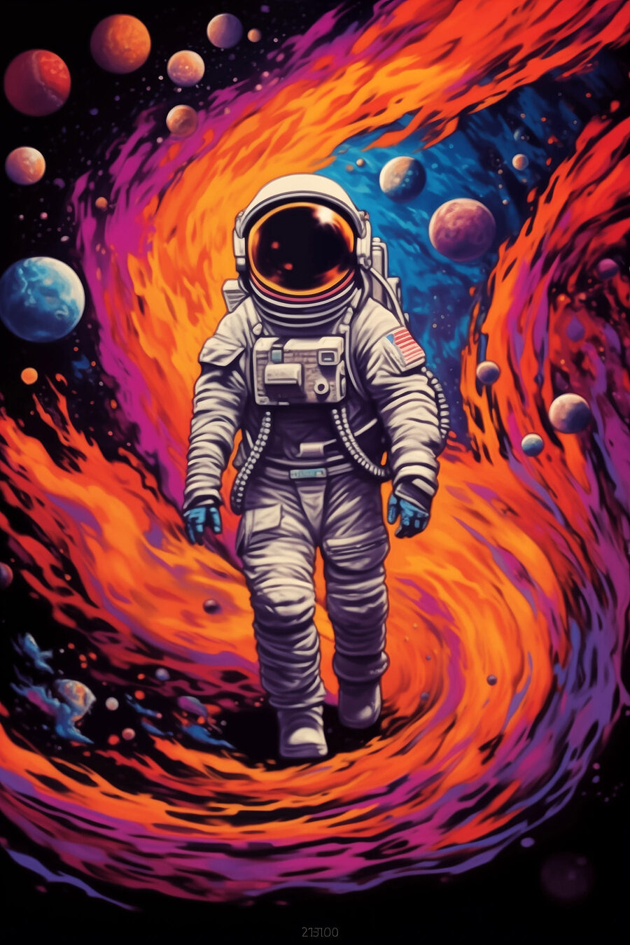 Astronaut v farebnej bráne — celý dizajn