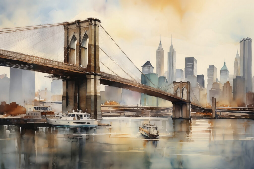 Brooklynský most v akvarele — celý dizajn