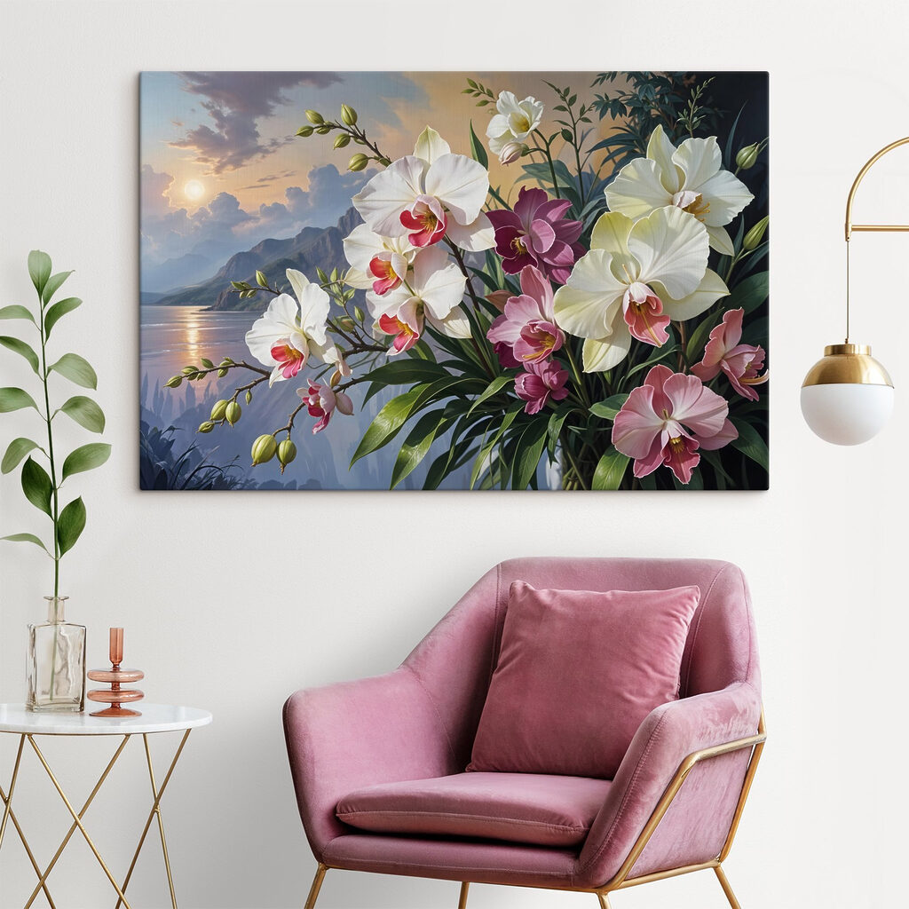 Orchidey pri večernom jazere — interiér 1