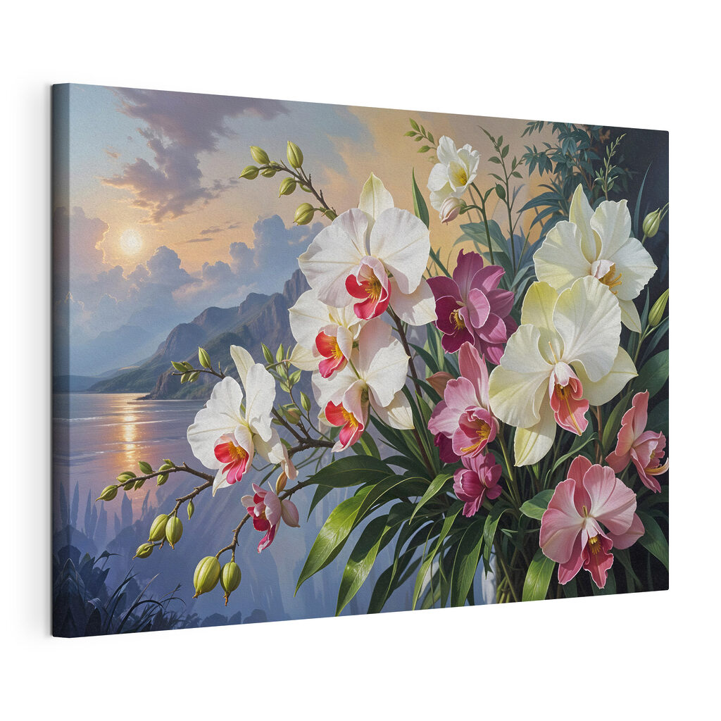 Orchidey pri večernom jazere — pohľad na tovar