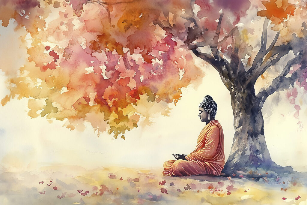 Budha pod jesennými listami — celý dizajn