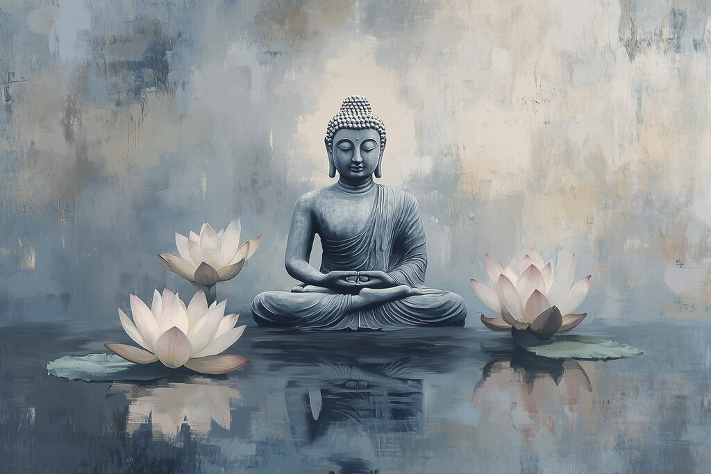 Budha medzi tromi lotosmi — celý dizajn