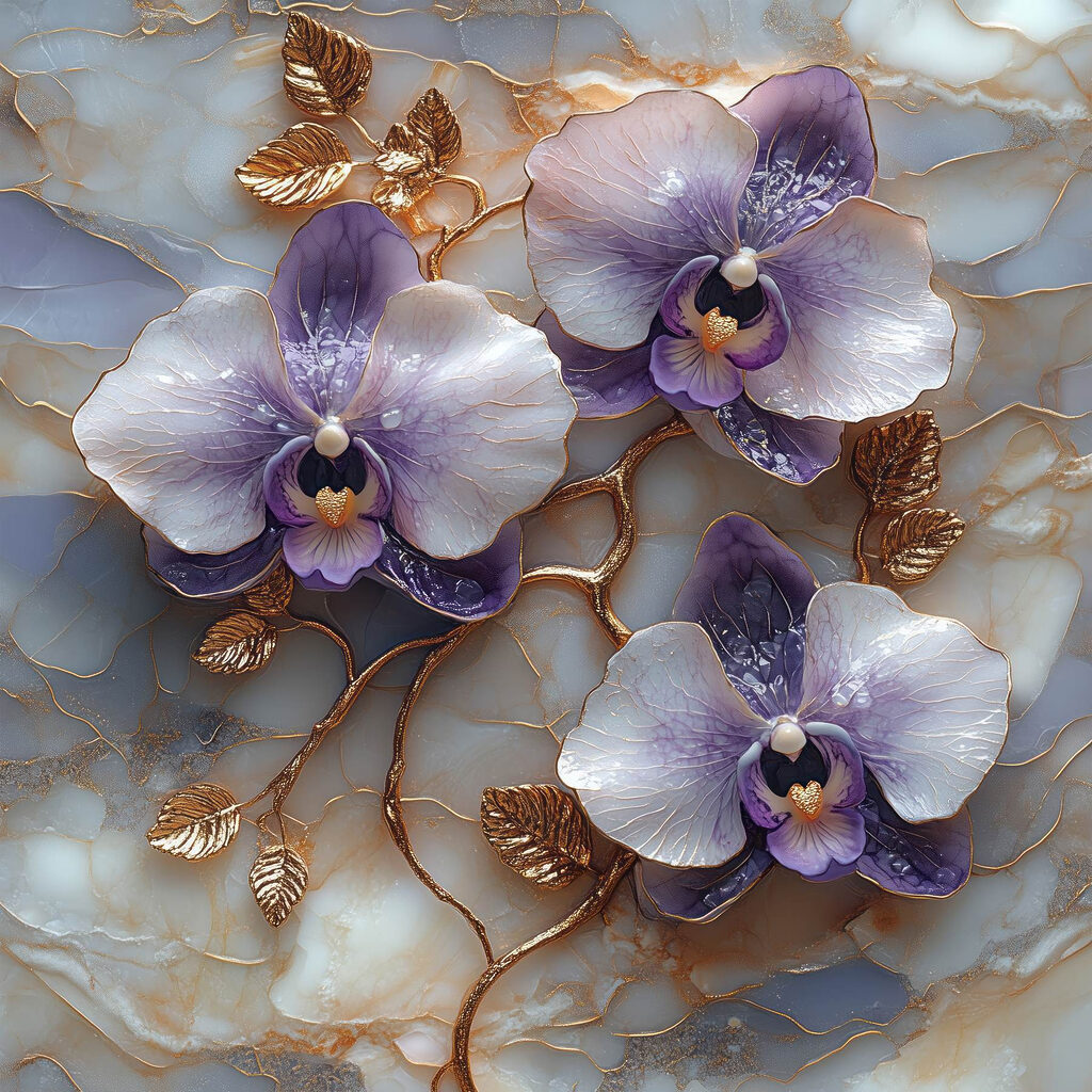 Fialové orchidey — celý dizajn
