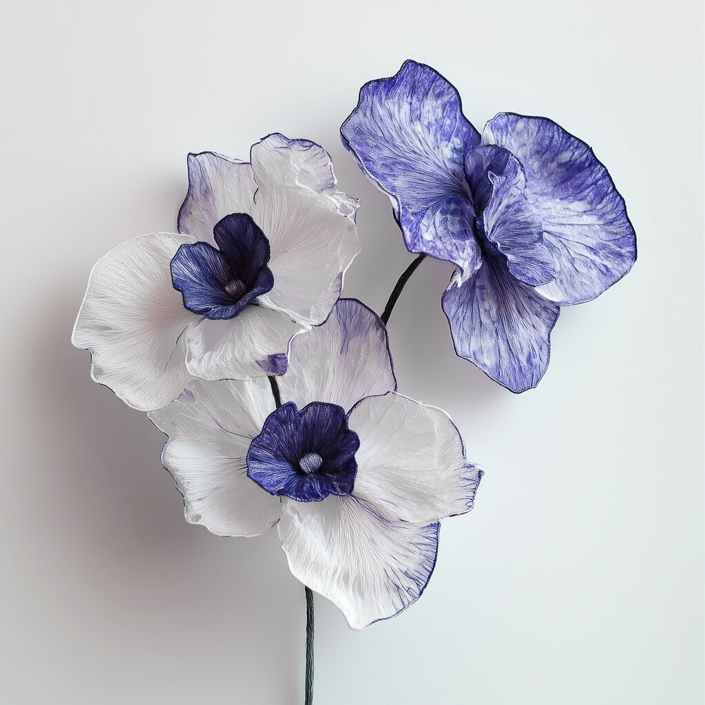 Orchidey s modrými okrajmi — celý dizajn