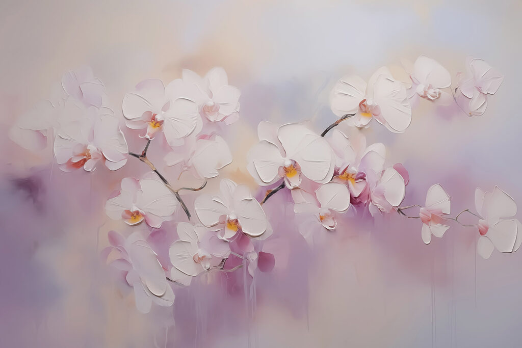 Orchidey v lilových tónoch — celý dizajn