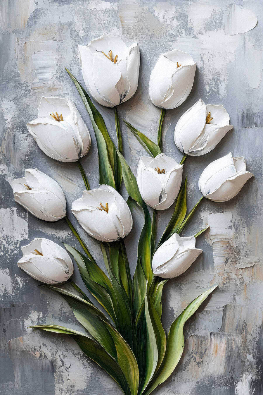 Biele tulipány v ťahoch — celý dizajn