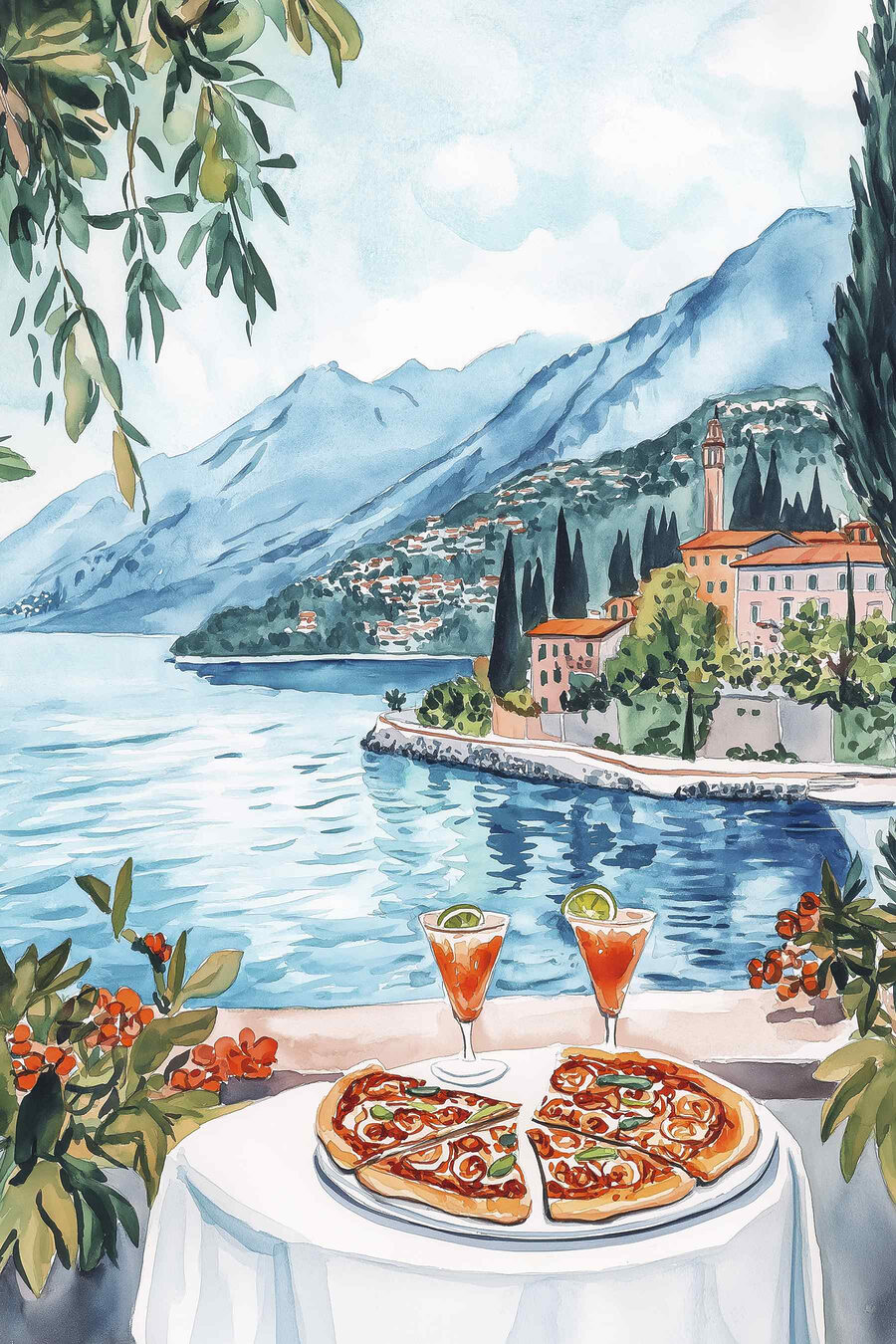 Pizza pri dedinskom jazere — celý dizajn