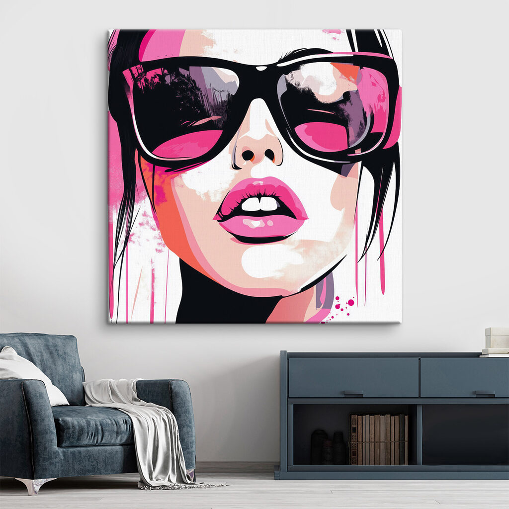 Ružový pop-art portrét — interiér 1