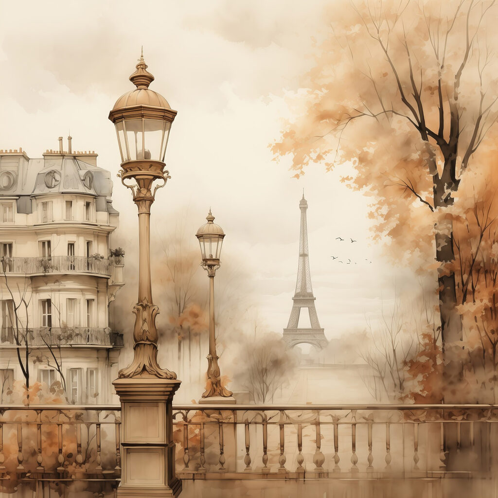 Parížska lampa v hmle — celý dizajn