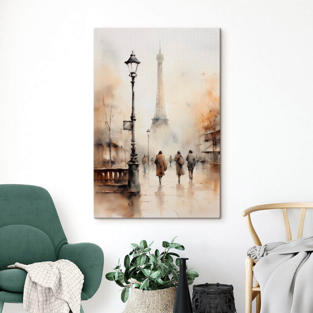 Chodci v parížskej hmle v interiéri