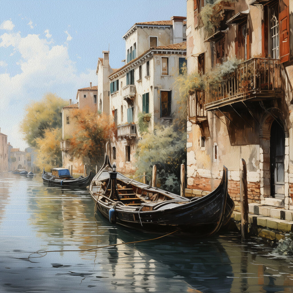 Gondola pri starých domoch — celý dizajn