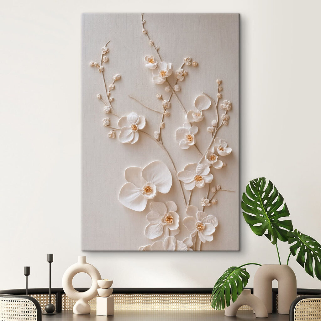 Biele orchidey pri stonkách — interiér 3