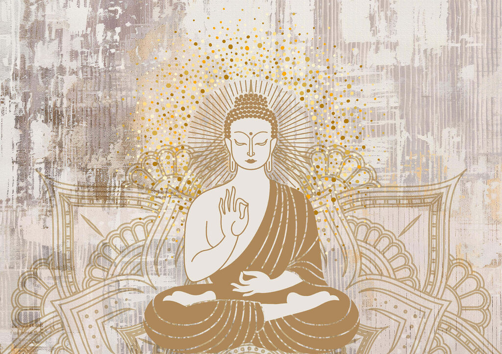 Budha v zlatých líniách — celý dizajn