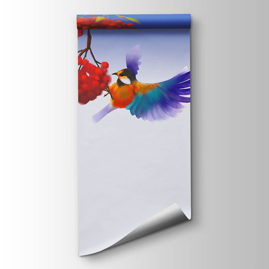 Farebný vták pri bobuliach — pohľad na tovar
