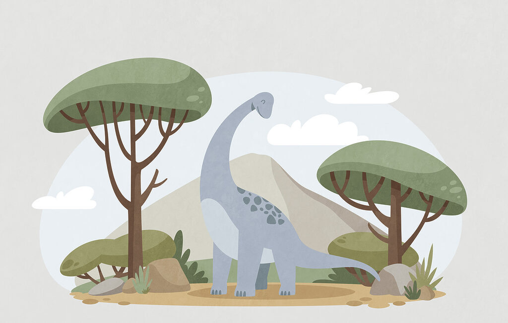 Dinosaurus medzi stromami — celý dizajn