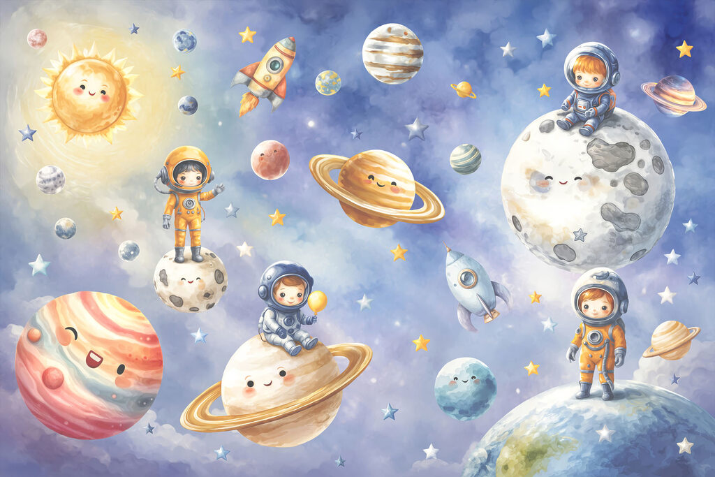 Malí astronauti na výprave — celý dizajn