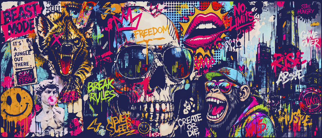 Lebka v graffiti — celý dizajn