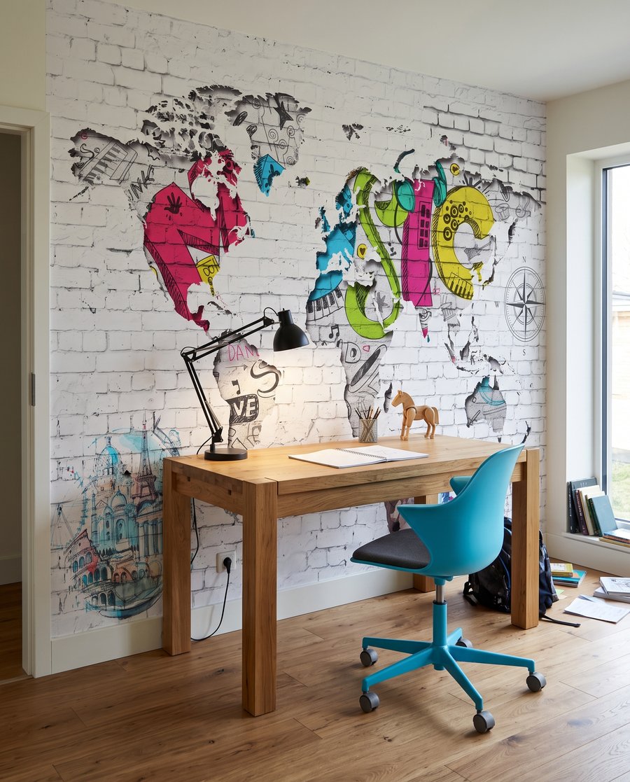 Mapa sveta v graffiti — interiér 2
